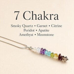 Sterling Silver Chakra Necklace Vertical Bar Pendant Seven Healing Crystal Stone Energy Jewelry Natural Gemstone Collection Amethyst Citrine Peridot Garnet Design Yoga Meditation Spiritual Gift Women Reiki Balancing Wellness Accessory