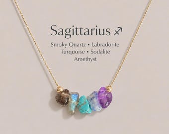 Collana Sagittario con cristalli grezzi, segno zodiacale, astrologia, girocollo, gioielli in cristallo