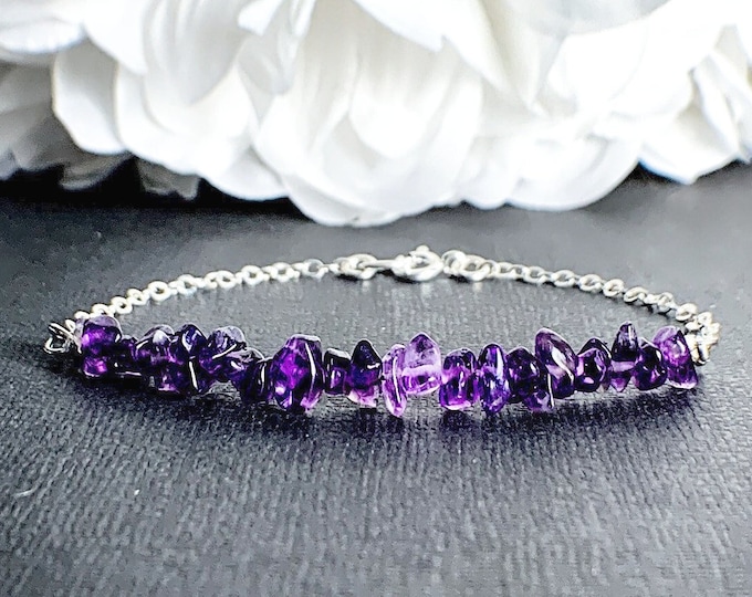 Amethyst Ankle Bracelet Raw Dark Crystal February Birthstone Bracelet