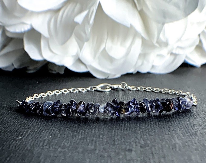 Iolite Raw Blue Bracelet Throat Chakra Everyday Bracelet Layering Bracelet Bridesmaids Bracelet Stacking Bracelets Bridesmaids Gift