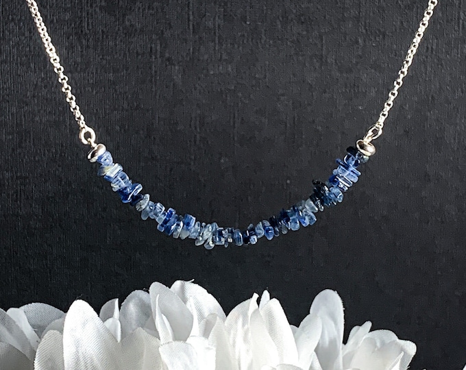 Kyanite Necklace Silver Choker Gemstone Necklace Jewelry Calming Anxiety Jewelry Wife Gift Throat Chakra