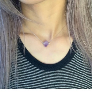 Raw Amethyst Crystal Point Necklace, Amethyst Cluster Pendant, Boho Amethyst Choker Necklace, Raw Crystals