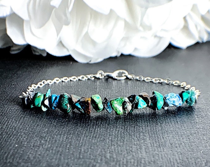 Chrysocolla Malachite Azurite silver bracelet or anklet, Beautiful gemstone jewelry, Chrysocolla ankle bracelet Spiritual crystal jewelry
