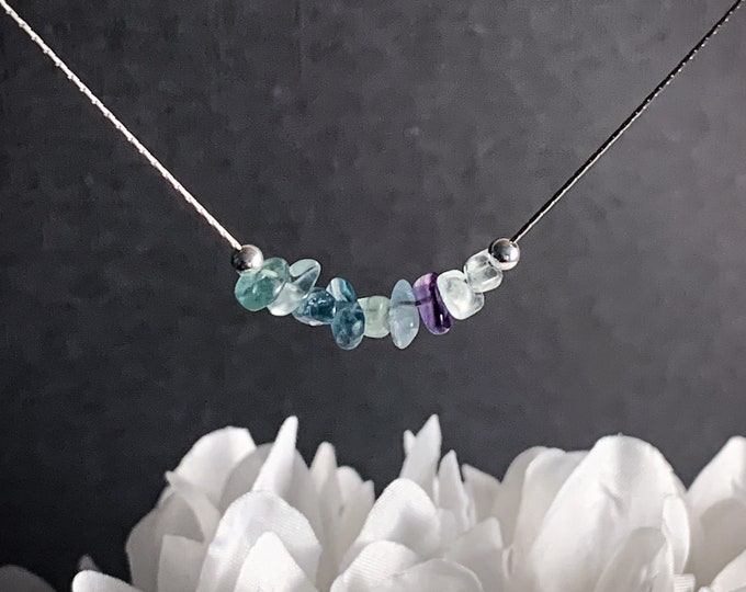 Raw Rainbow Fluorite Crystal Necklace Empath Protection