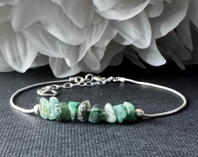 Raw Emerald Bracelet or Anklet Rough Birthstone Jewelry