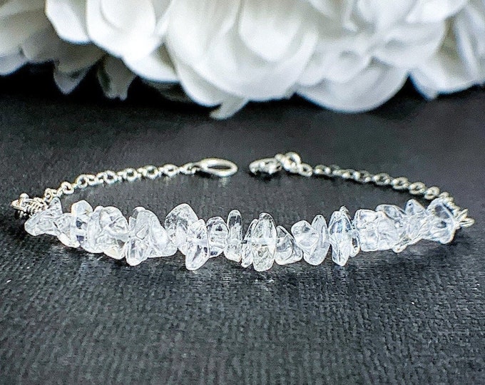 Clear Quartz Crystal Ankle Bracelet April Birthstone Raw Quartz Anklet Raw Stone Jewelry