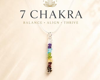 7 Chakra Halsband Mindfulness Gåva, Chakrahänge Ädelstenshalsband, Pärlstångshalsband