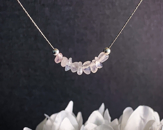 Rose Quartz Choker with Sterling Silver chain promotes Fertility, Anxiety Jewelry, Taurus Sign emotional healing necklace AAA++