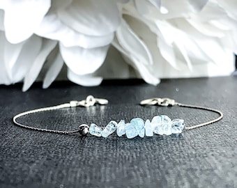 Raw Aquamarine Bracelet, Calming Bracelet, Stress Bracelet, March Birthstone Ankle Bracelet