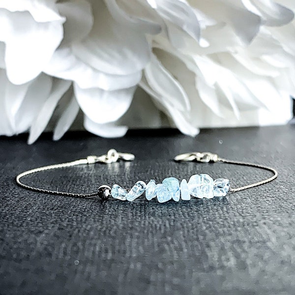 Raw Aquamarine Bracelet, Calming Bracelet, Stress Bracelet, March Birthstone Ankle Bracelet