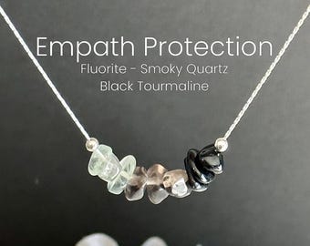 Empath Protection Halsband • Svart turmalin, rökkvarts, fluorit • Minimalistiska kristallsmycken • Guldfyllt eller sterlingsilver