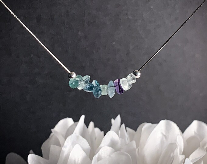 Raw Rainbow Fluorite Crystal Necklace Empath Protection