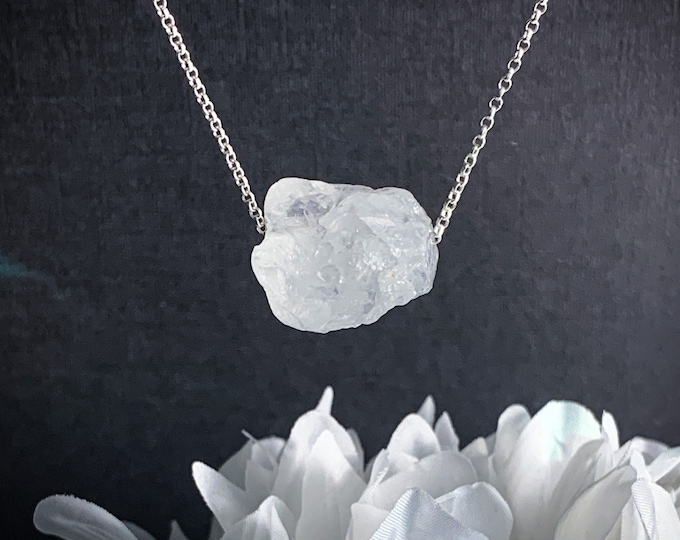 Quartz Crystal Chunky Necklace, Rock Crystal Positive Energy, Raw Quartz Necklace