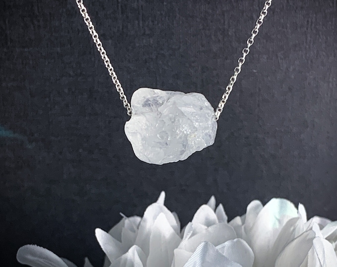 Quartz Crystal Chunky Necklace, Rock Crystal Positive Energy, Raw Quartz Necklace