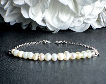 Beautiful Beaded Pearl Bracelet, White Genuine Real Pearls, Sterling Silver bracelet, Gemstone of Innocence, bridesmaid gift for her