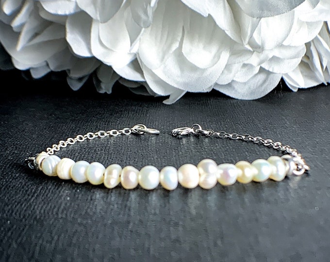 Pearl Bracelet for girls, Genuine Real Pearls on Sterling Silver chain, Handmade Little girl pearl bracelet wedding bridesmaids gift