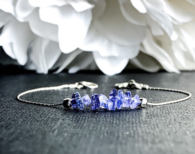 Raw Tanzanite Bracelet Dainty Anklet, December Birthstone Tanzanite Crystal, aura cleansing