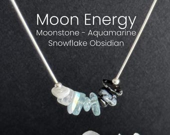 Månenergihalsband för intuition, läkning, manifestation, råa kristaller
