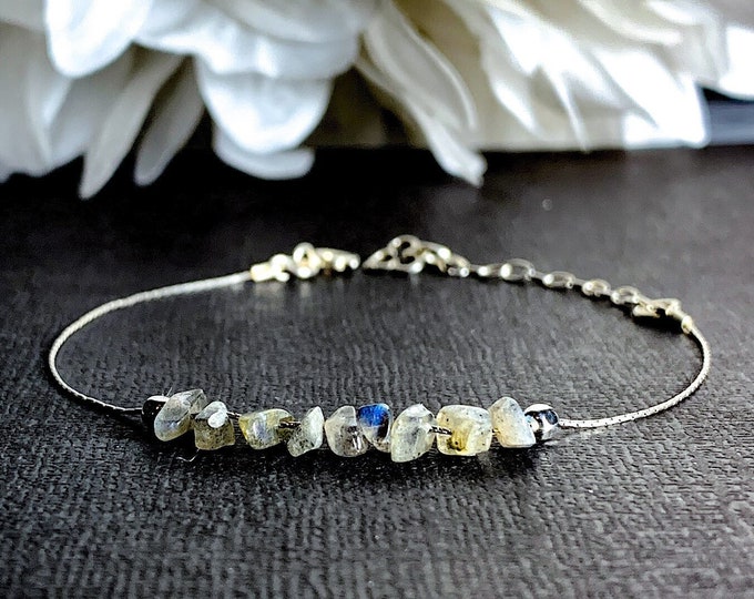 New Beginnings Labradorite Bracelet, Positive Energy Calming Bracelet Silver Anklet