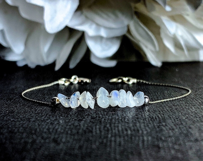 Rainbow Moonstone Bracelet Sterling Silver Anklet Crystal Bracelet