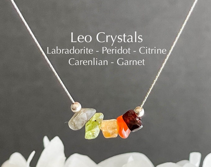 Leo Zodiac Sign Necklace Raw Crystal Gold or Silver Birthstone Jewelry