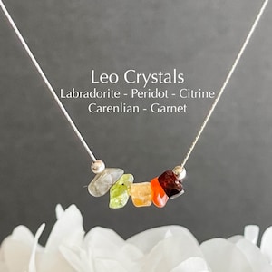 Leo Zodiac Sign Necklace Raw Crystal Gold or Silver Birthstone Jewelry