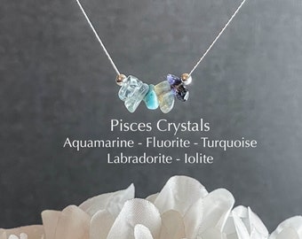 Pisces Necklace Raw Crystals Zodiac Sign Astrology Choker Crystal Jewelry