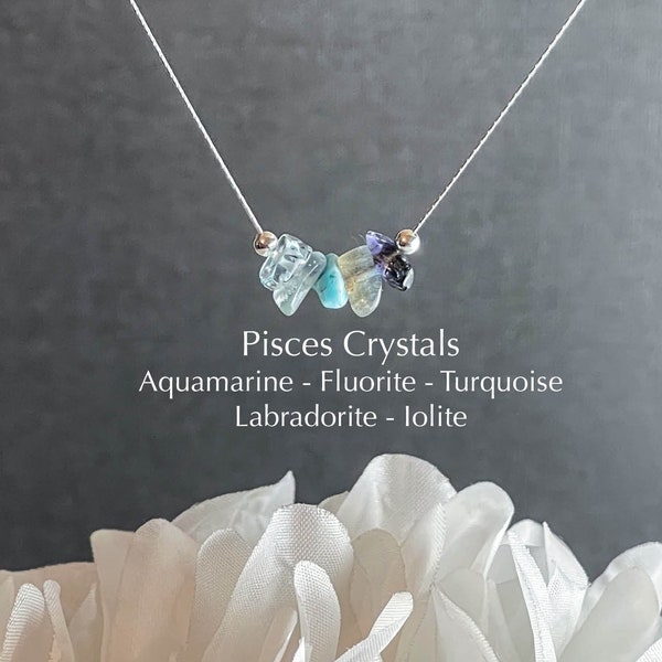 Collier Poissons Cristaux Bruts Signe Du Zodiaque Astrologie Ras Du Cou Bijoux En Cristal