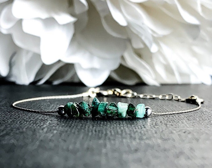 Raw Emerald Dainty Anklet, Emerald Anklet, Raw Emerald Jewelry, Mindfulness Gift