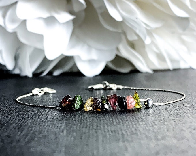 Raw Tourmaline Bracelet, Balance Bracelet, October Birthstone, Ankle Bracelet