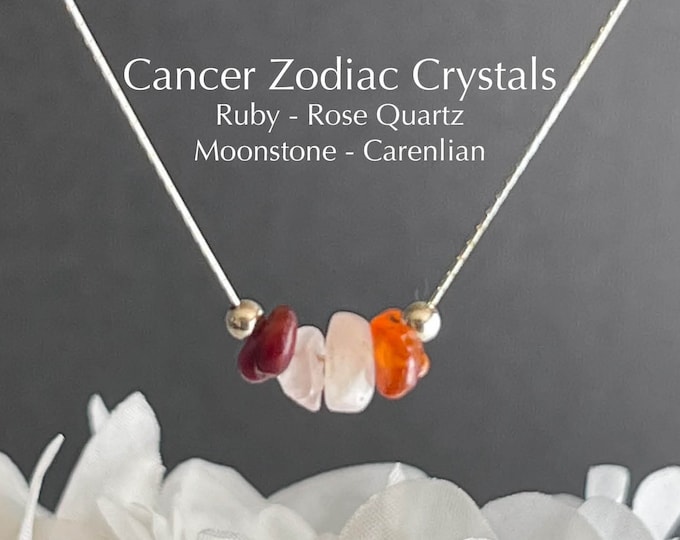 Cancer Zodiac Sign Necklace Raw Crystals Zodiac Sign Astrology Choker Crystal Jewelry