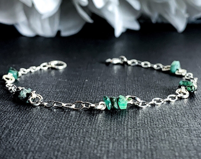 Emerald Raw Heart Chakra Stone Bracelet Healing Crystal Anklet