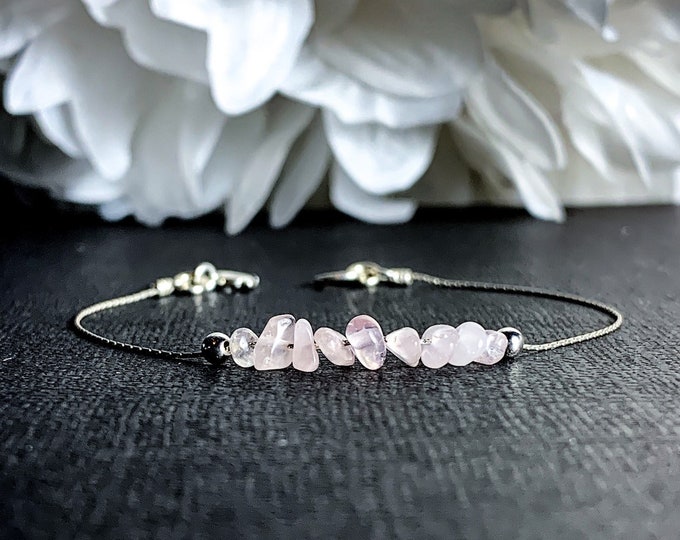 Raw Rose Quartz Bracelet, Dainty Anklet, Encouragement Gift, self love bracelet