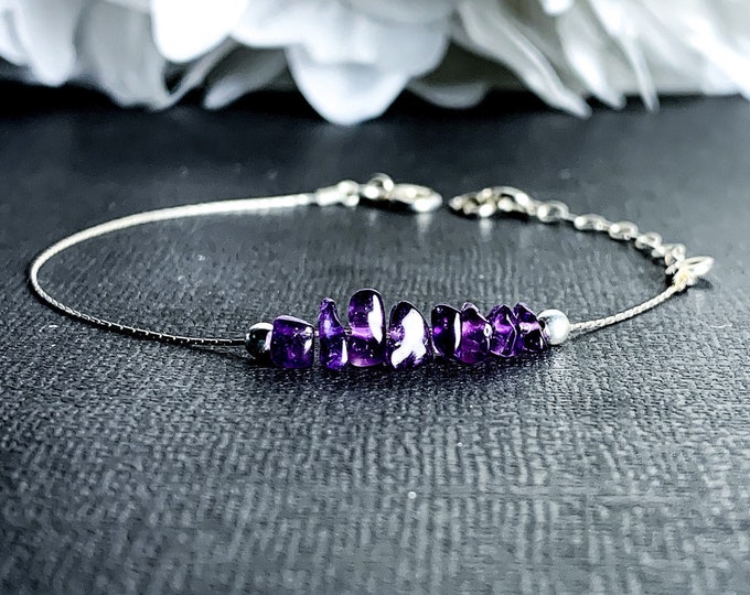 Natural Amethyst bracelet, Purple Amethyst gemstone jewelry, Sterling Silver Anxiety relief bracelet or anklet, Aquarius February birthstone