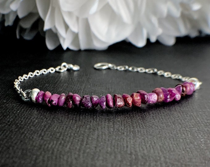 Raw Ruby gemstone beaded bracelet, Joy & Wealth July Birthstone, Natural Ruby crystal gemstone jewelry gift