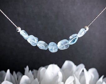 Aquamarine Sterling Silver Gemstone Necklace, Birthstone Necklace, Blue March Birthstone, Crystal Necklace, Gift for Mom, Aquamarine Jewelry