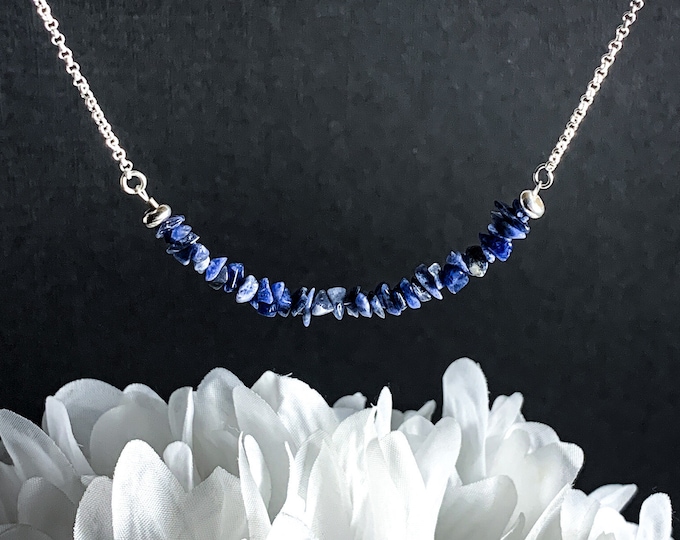 Sodalite Necklace Raw Crystals Choker Necklace Raw Sodalite Throat Chakra Blue Statement Necklace Silver Gemstone Necklace