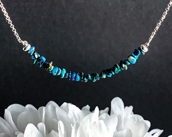 Chrysocolla Crystal Choker Necklace, Empath Anxiety Jewelry, Raw Crystal Necklace