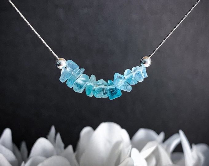 Blue Apatite Necklace, throat chakra crystal choker, Encouragement Gift, Mindfulness Jewelry