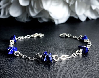 Lapis Lazuli Crystal Bracelet Satellite Chain Anklet Sterling Silver
