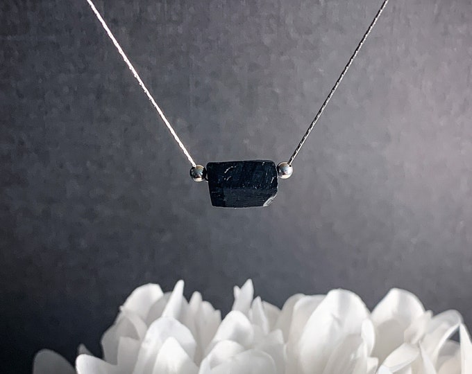 Black Tourmaline Necklace Raw Crystal Nugget Raw Tourmaline Silver Chain Choker Gemstone Necklace Gift for Her