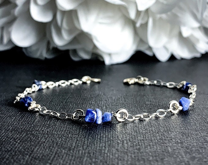 Sodalite Bracelet Sterling Silver Satellite Chain Anklet