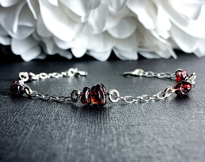 Garnet Bracelet Ankle Bracelet, January Birthstone Prosperity Satellite Bracelet