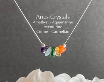 Aries Necklace Raw Crystals Zodiac Sign Astrology Choker Crystal Jewelry