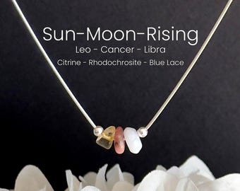 Sol Måne Uppgående Halsband • Anpassad Stjärntecken Stora Tre Kristalltrio • Guldfylld eller Sterlingsilver • Födelsehoroskop Gåva