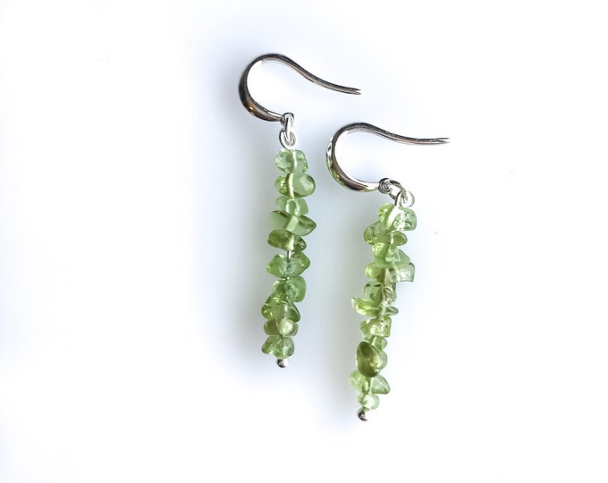 Raw Peridot Earrings prosperity jewelry, raw crystal earrings, August Birthstone