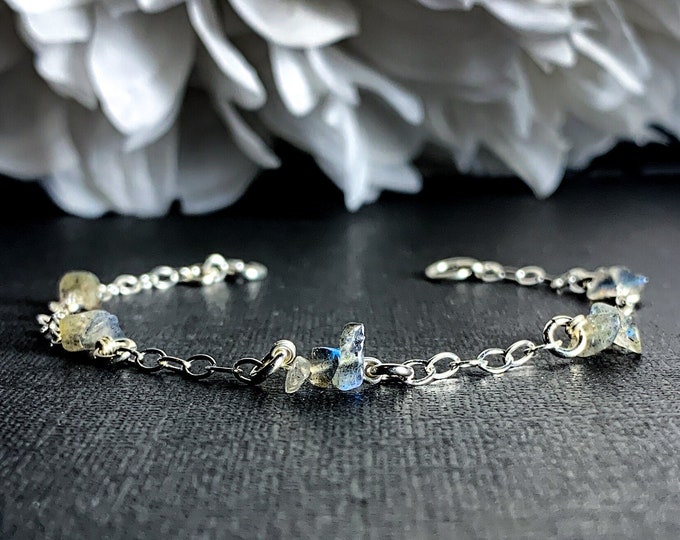 Raw Labradorite Crystal Bracelet Sterling Silver Anklet