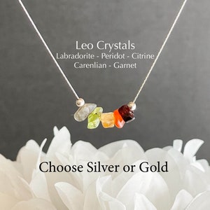 Zodiac Necklace Leo Raw Crystal Gold or Silver Birthstone Jewelry