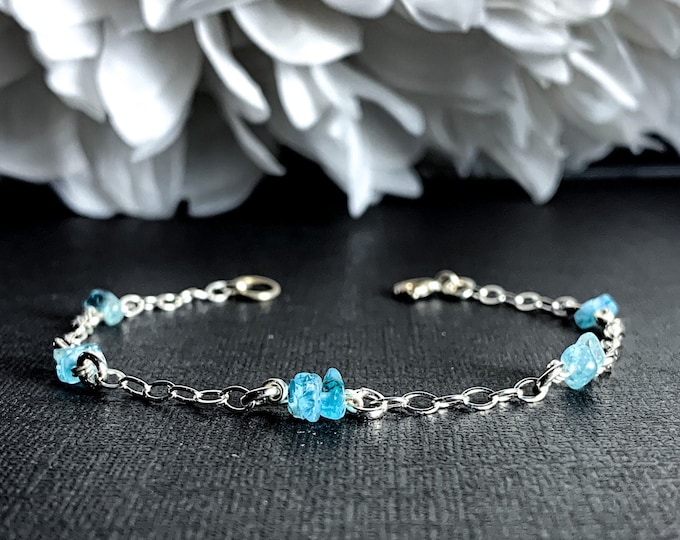 Blue Apatite Crystal Bracelet Silver Anklet Satellite Chain