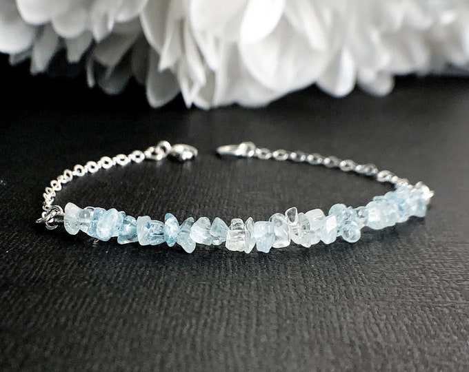 Raw Aquamarine Calming Anxiety Bracelet Pisces March Birthstone Courage Crystal